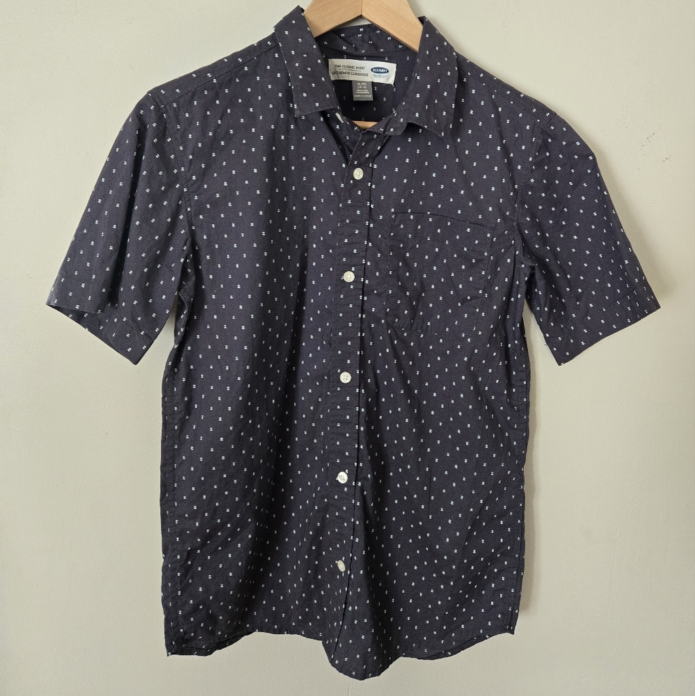 Old Navy Men's Dark Blue/Grey Shirt with Small Pattern